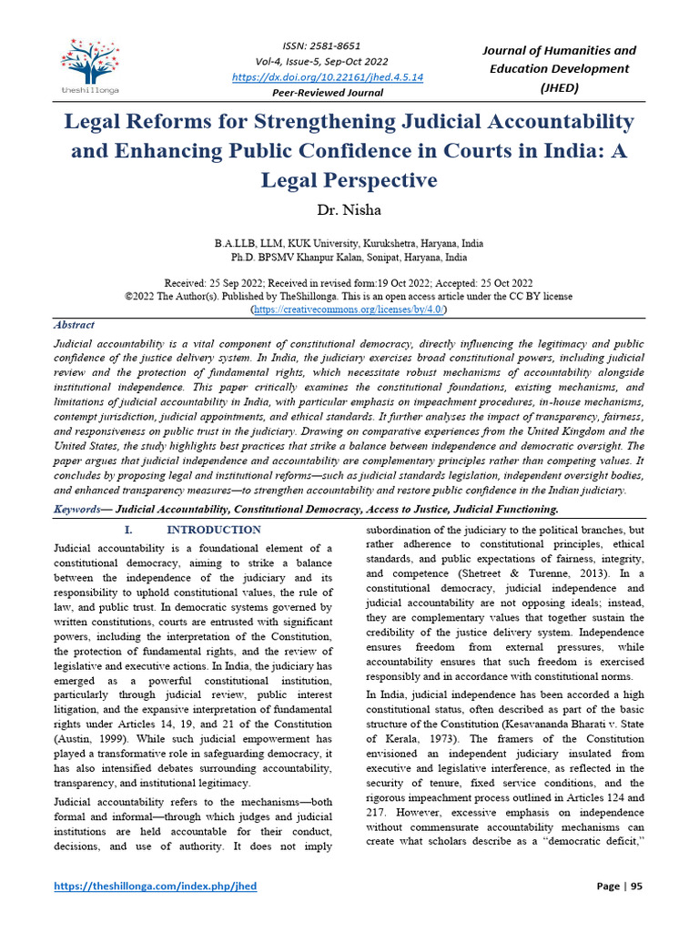 Legal Reforms for Judicial Accountability in India | PDF | Rule Of Law ...