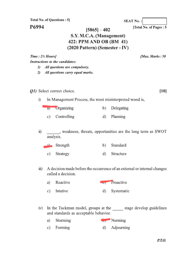 April 2022 - PPM Ob - Mca (Management) Sem 4 2020 Pattern | PDF