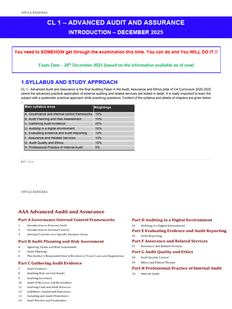 Advanced Audit & Assurance Study Guide | PDF | Audit | Internal Audit