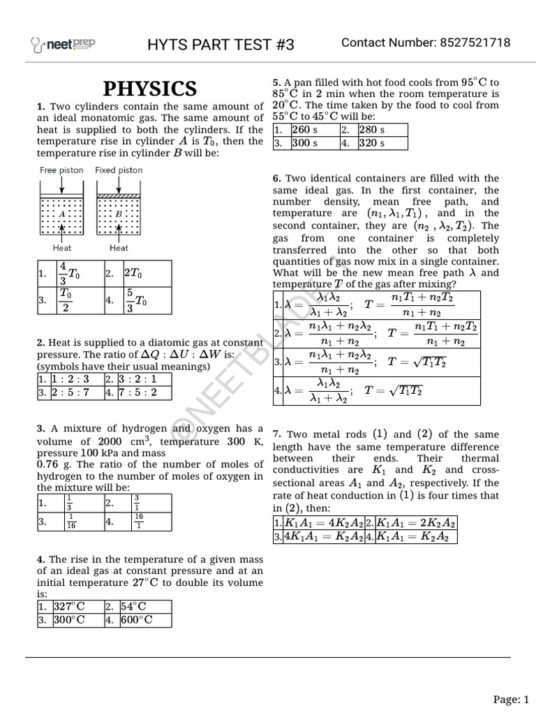 Physics Heat Transfer and Gas Laws Test | PDF | Gases | Temperature