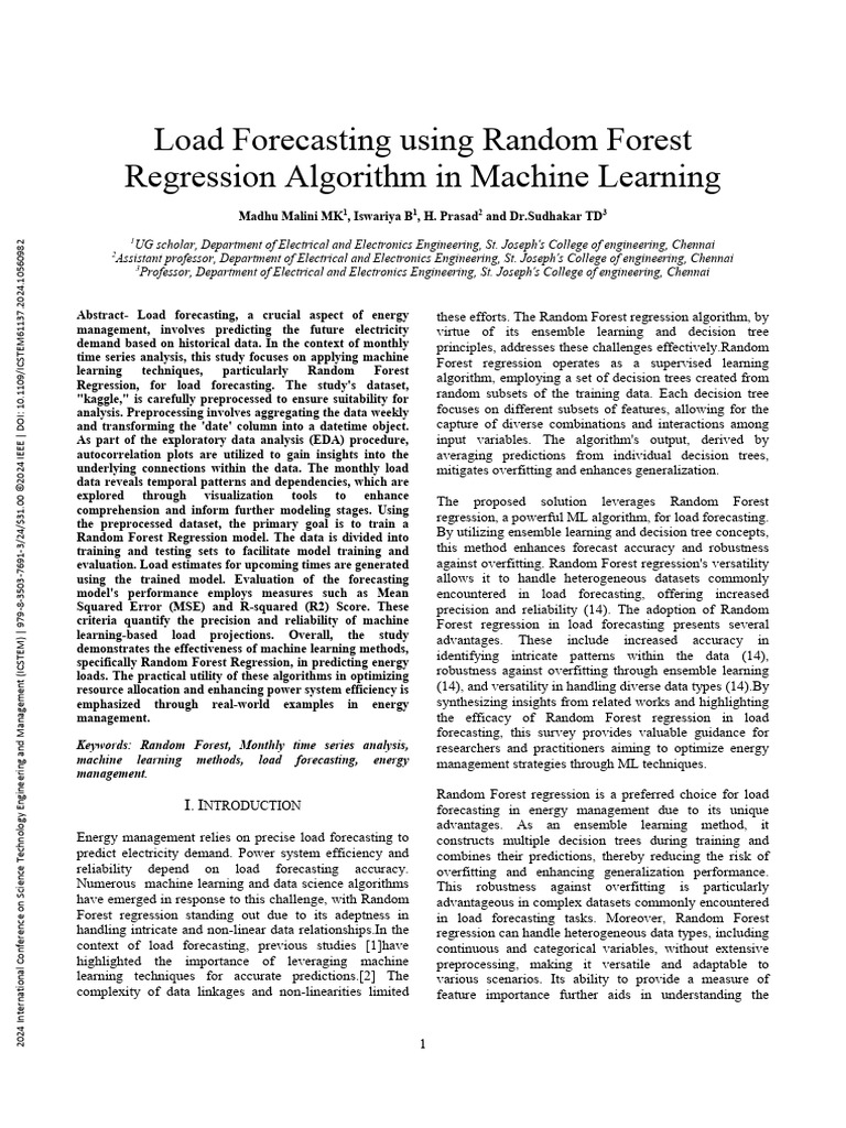 Load Forecasting with Random Forest ML | PDF | Mean Squared Error ...