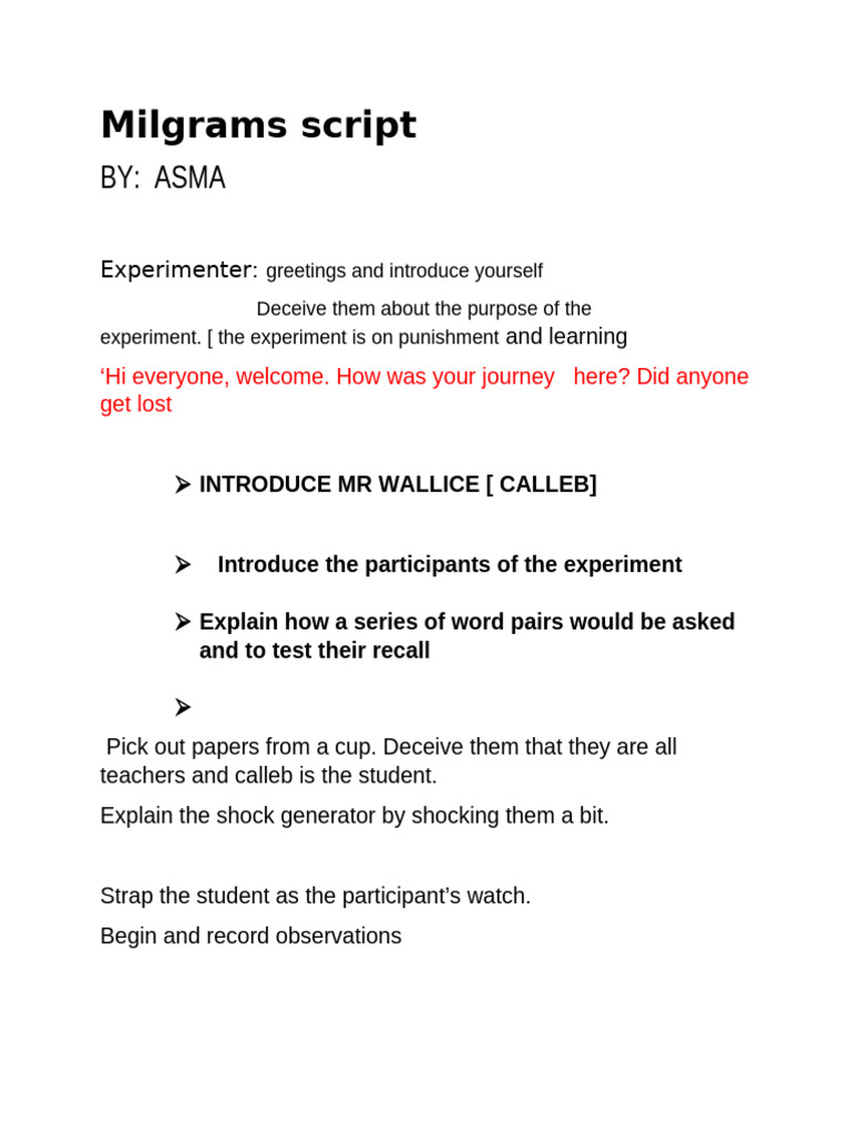 Milgram Experiment Script Overview | PDF