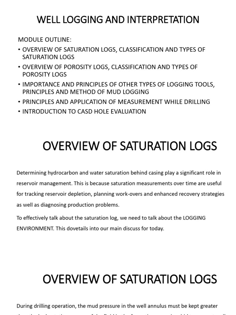 Saturation Logs and Well Logging Techniques | PDF | Porosity ...