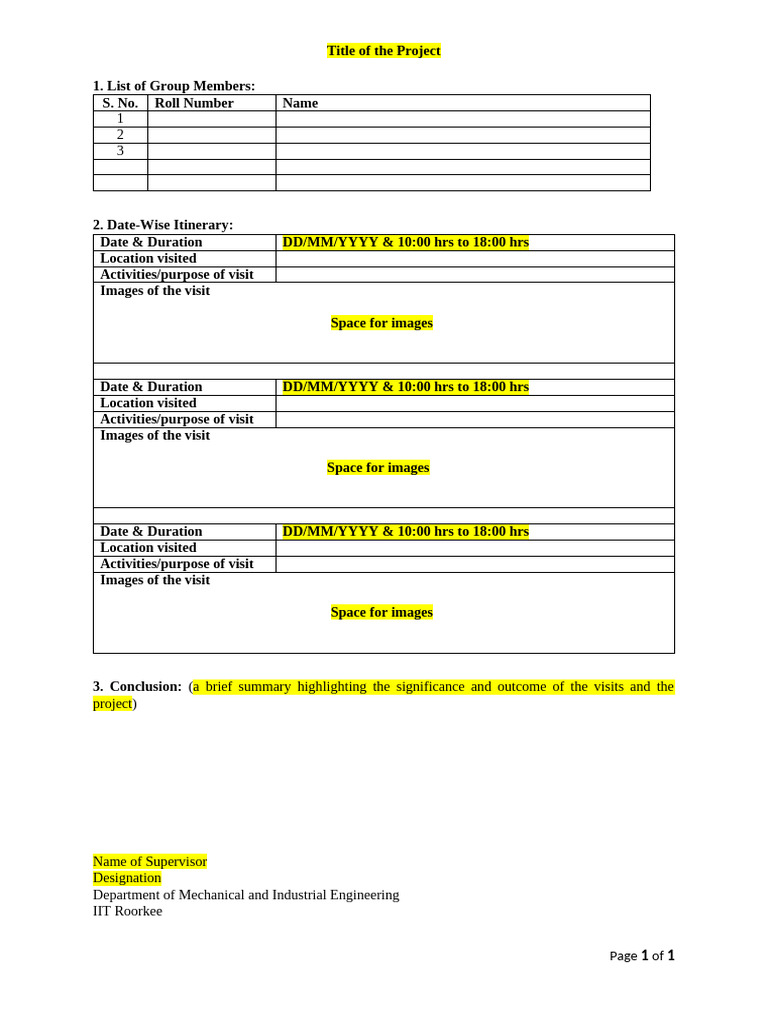 Project Itinerary and Summary Report | PDF
