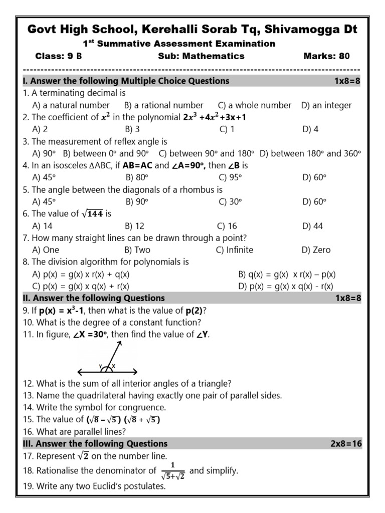 9th Maths SA 1 English Medium | PDF | Triangle | Numbers