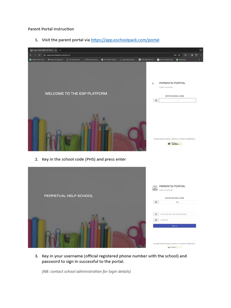 ESchool Pack Parent Portal Instruction | PDF