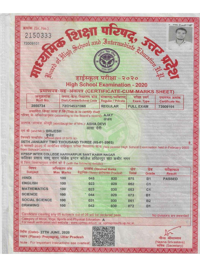 10 TH Marksheet Ajay | PDF