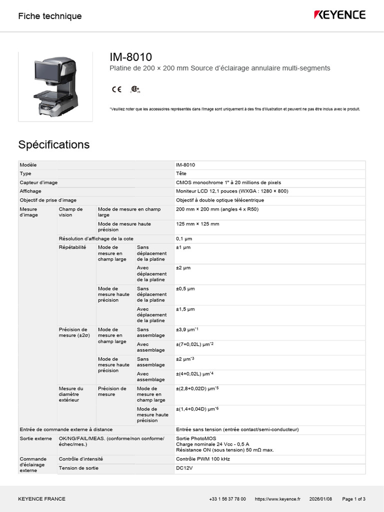 Platine IM-8010 : Spécifications techniques | PDF