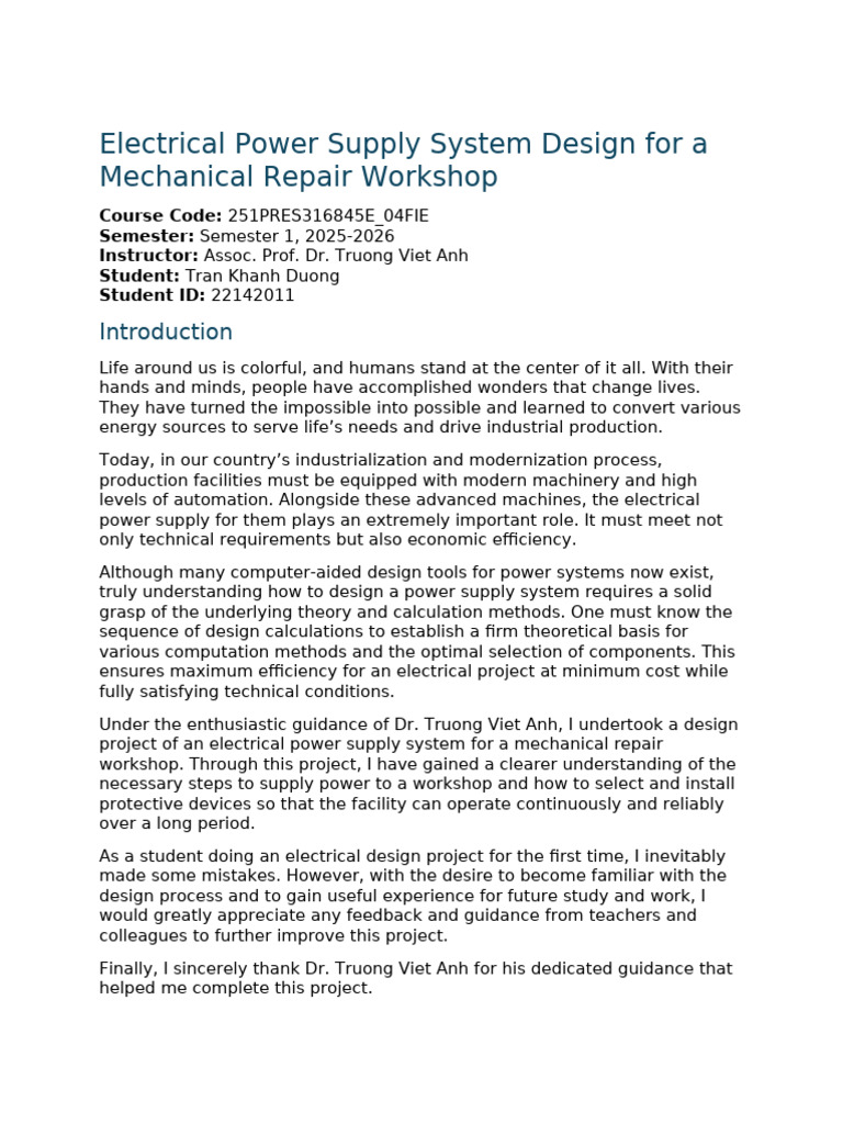 Electrical Power Design for Workshop | PDF | Fuse (Electrical ...