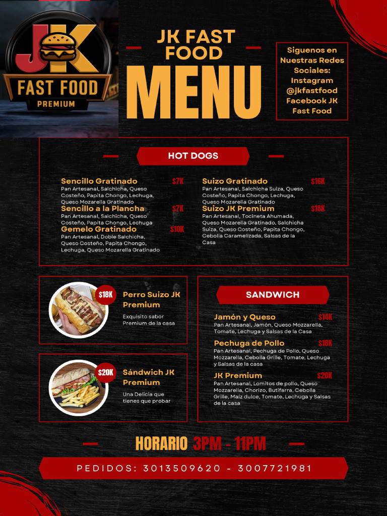 JK Fast Food Menú | PDF