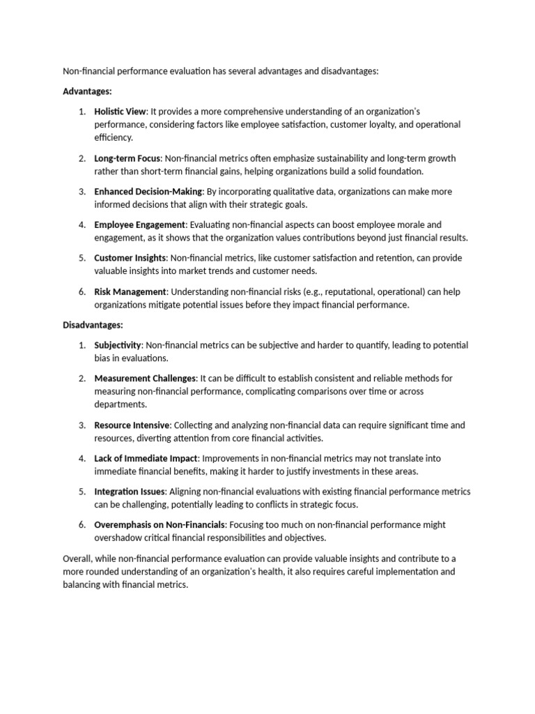 Non-Financial Performance Evaluation Pros & Cons | PDF | Performance ...