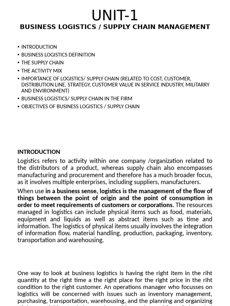 Business Logistics and Supply Chain Overview | PDF | Logistics | Supply ...