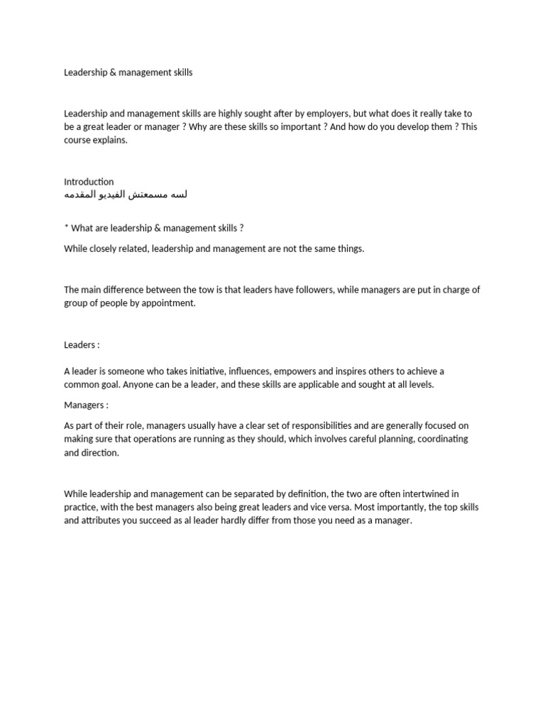 Essential Leadership & Management Skills | PDF | Mentorship | Leadership