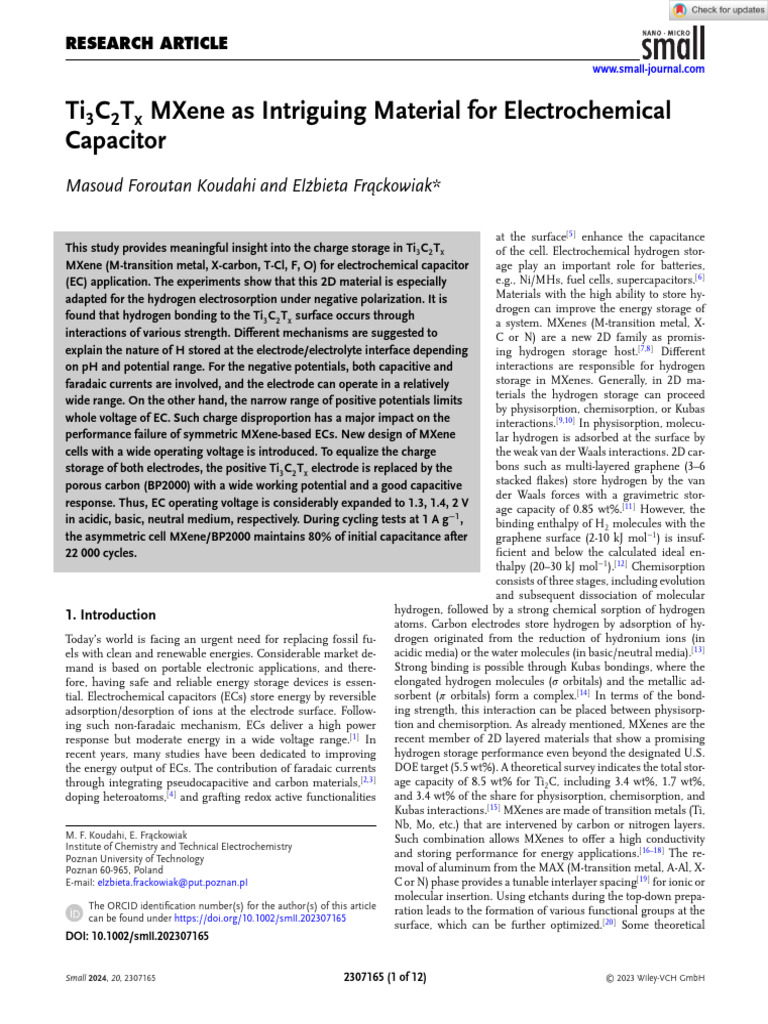 Ti3C2Tx MXene for Enhanced Electrochemical Capacitors | PDF ...