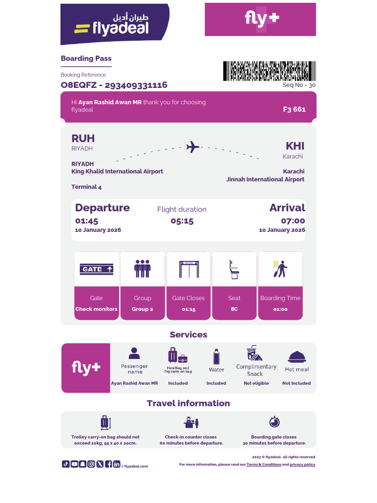 Flyadeal Flight Boarding Pass Details | PDF