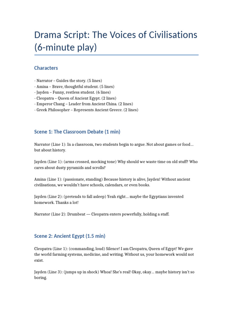 Drama Script the Voices of Civilisations 6min | PDF