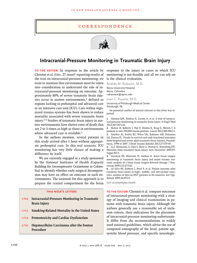 Intracranialpressure Monitoring in Traumatic Brain Injury 2013 | PDF ...