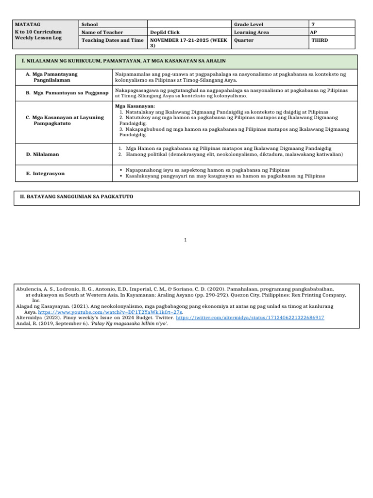 Ap 7 DLL - Q3 - W3 | PDF
