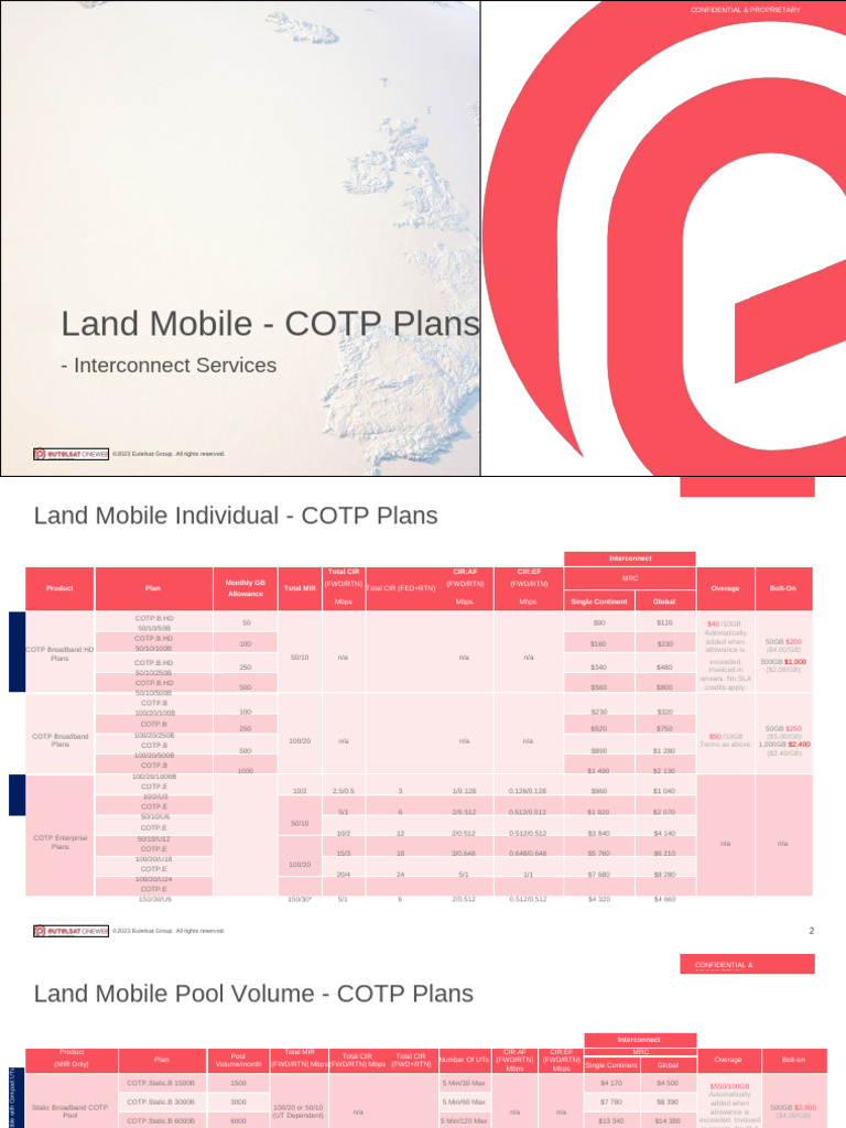 Land Mobility Plans Rate Card | PDF