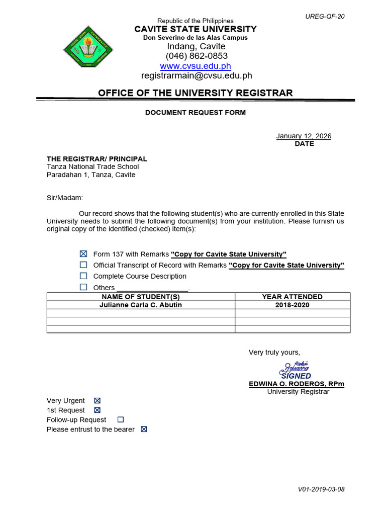 UREG-QF-20 Document Request Form | PDF