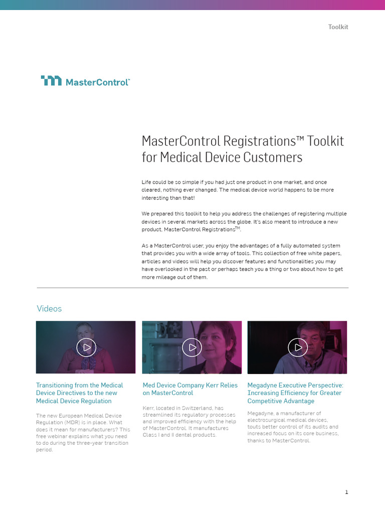 MasterControl Registrations Toolkit Guide | PDF | Food And Drug ...