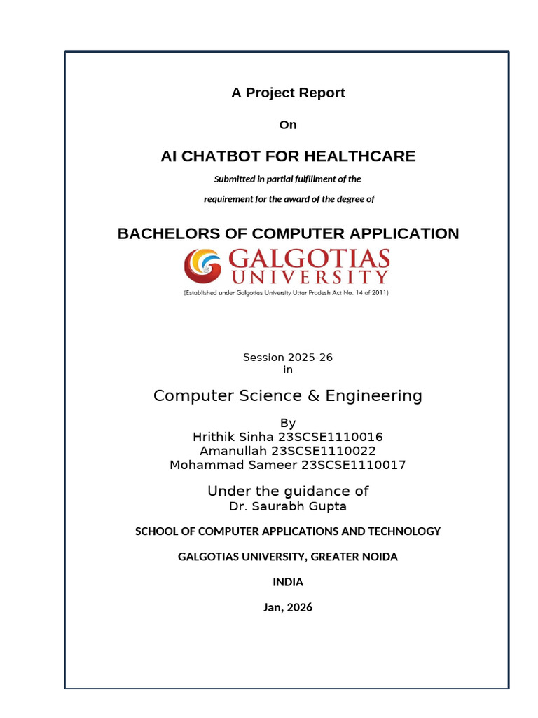 AI Healthcare Chatbot Project Report | PDF | Machine Learning ...