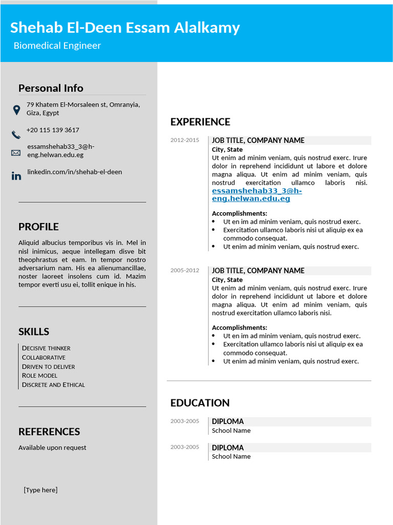 Biomedical Engineer Resume Summary | PDF