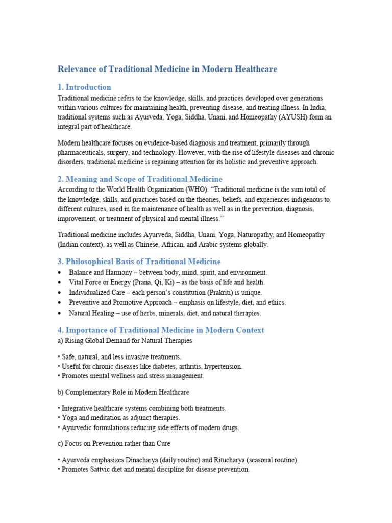Traditional Medicine's Role in Modern Healthcare | PDF | Ayurveda ...