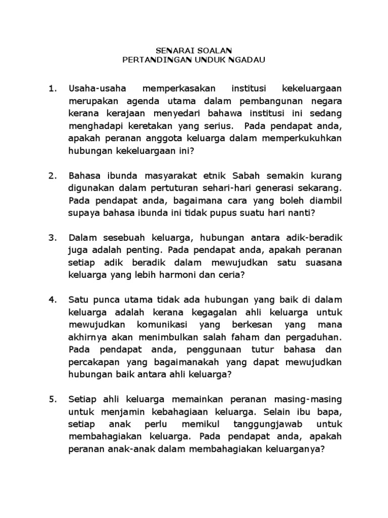 Soalan Unduk Ngadau - Contoh Now