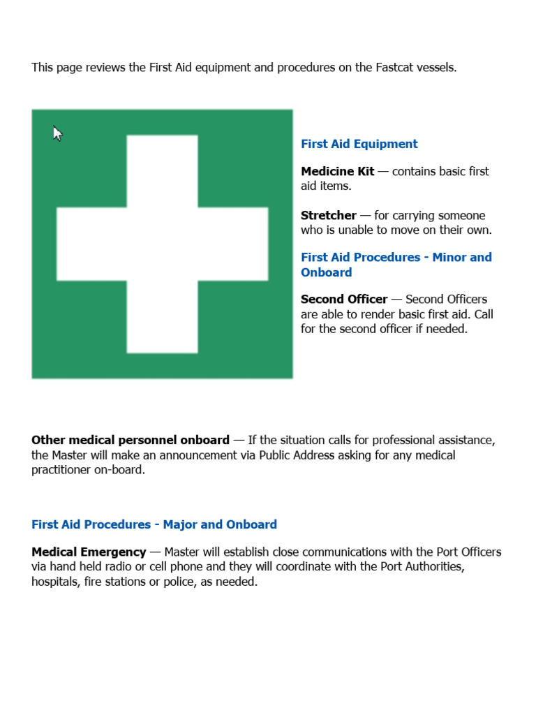 First Aid Procedures on Fastcat Vessels | PDF