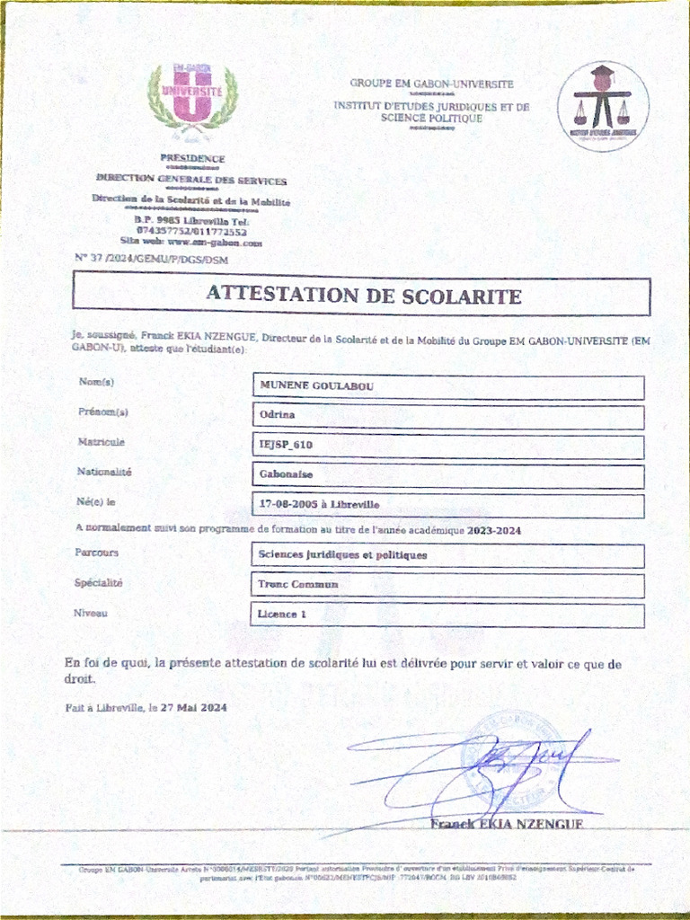 Attestation de Scolarité | PDF