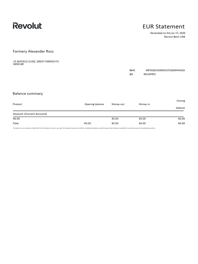 Revolut Bank Account Statement Summary | PDF | Institutional Investors ...