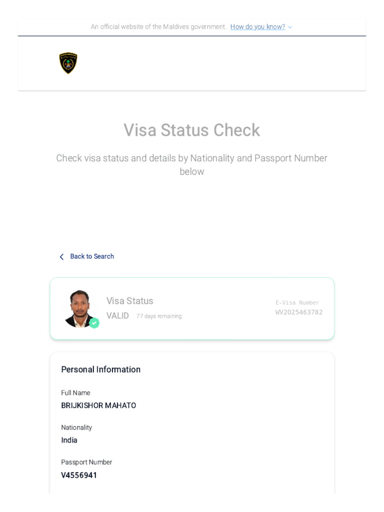 Maldives Visa Status Check Tool | PDF