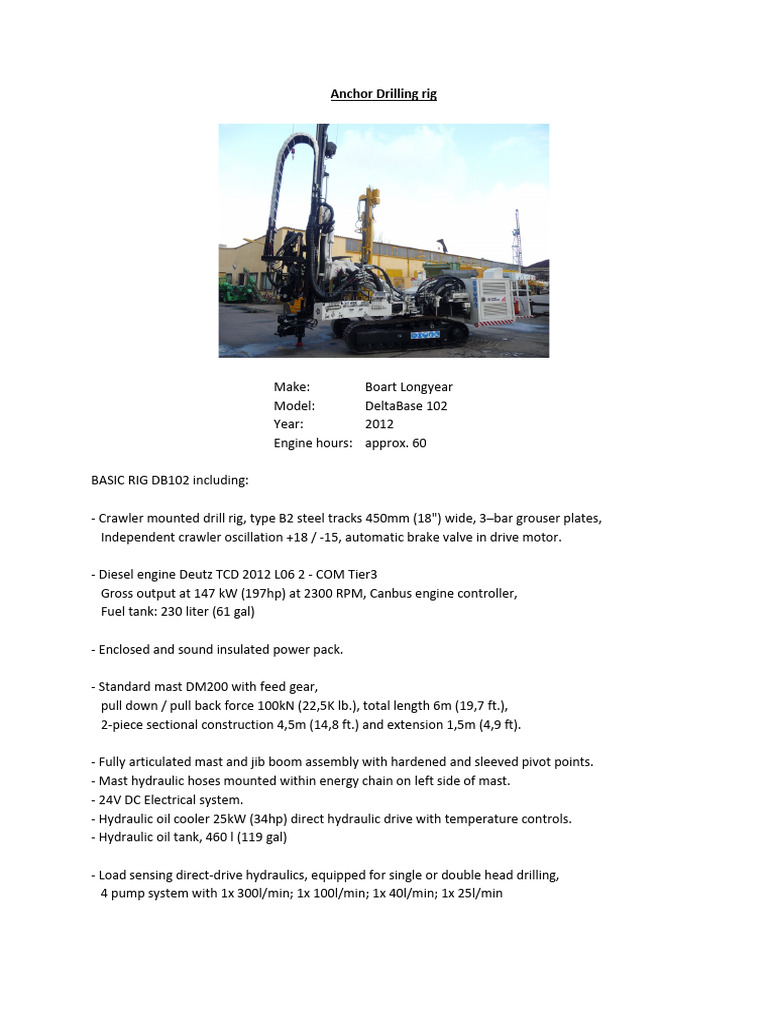2012 Boart Longyear DeltaBase 102 Rig | PDF | Mechanical Engineering ...