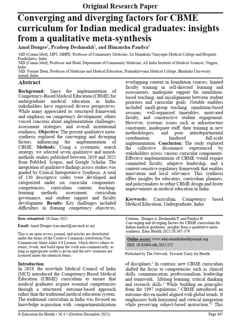 CBME Curriculum Insights for Indian Medical Education | PDF ...