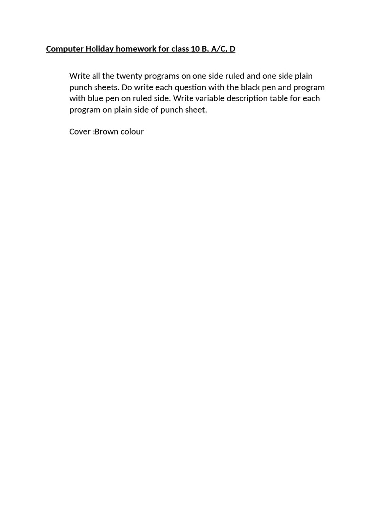 Class 10 Computer Holiday Homework | PDF