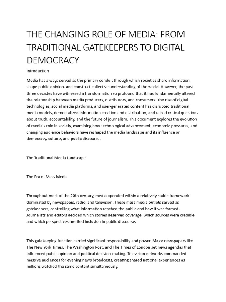 The Changing Role of Media | PDF | Mass Media | Journalism