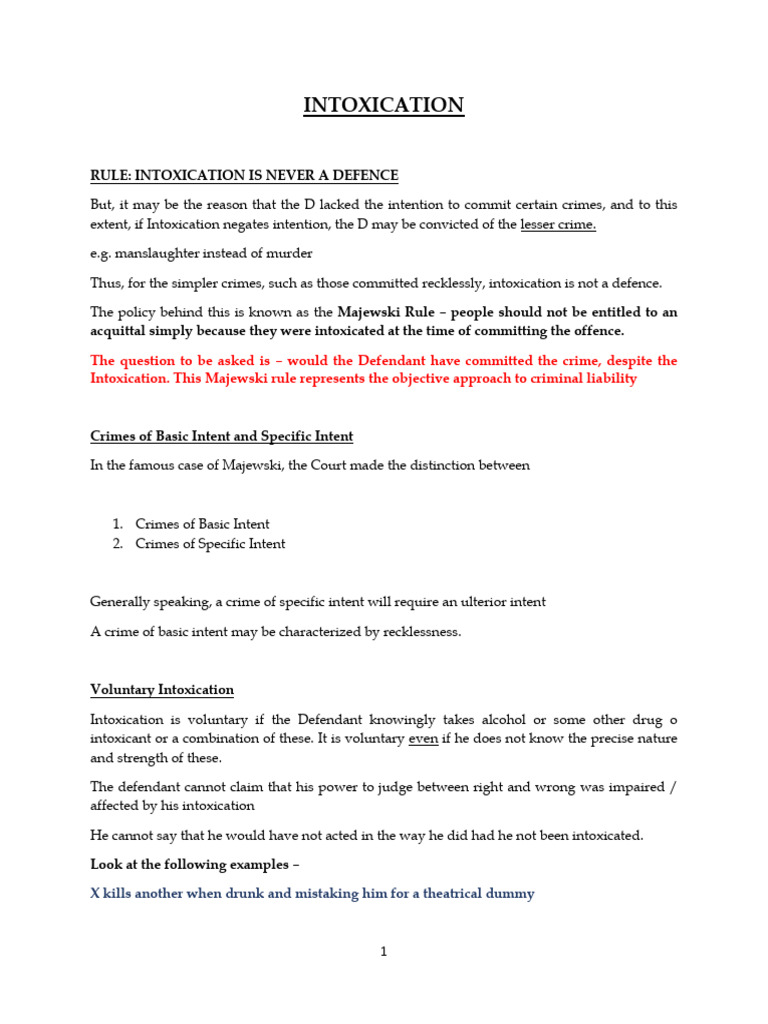 Intoxication and Criminal Liability Explained | PDF | Mens Rea ...