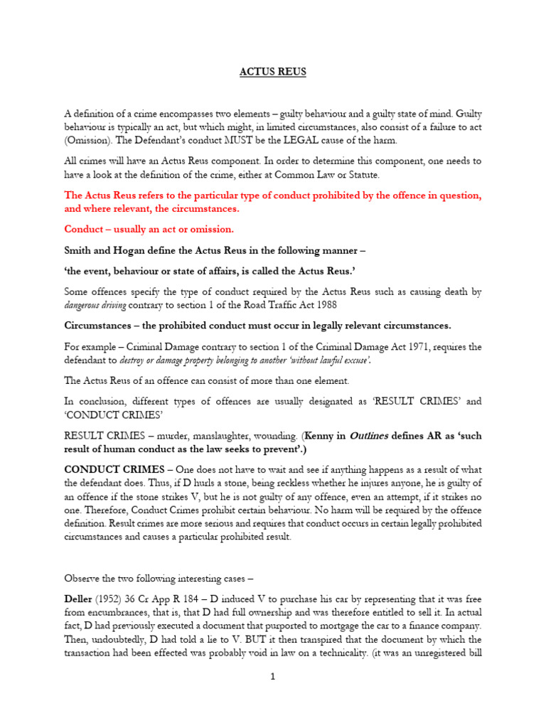 Understanding Actus Reus in Criminal Law | PDF | Crimes | Crime & Violence