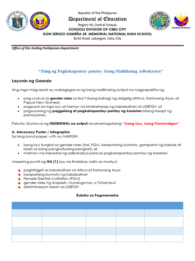 Performance Task Sa AP Q3M2 | PDF