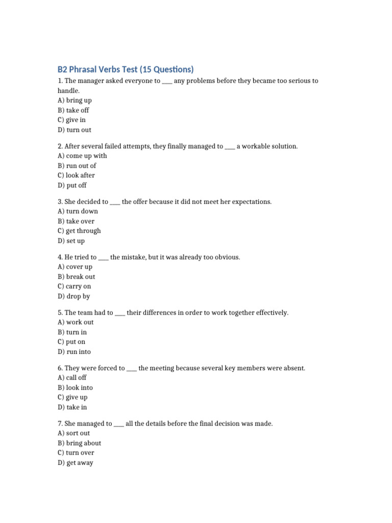 B2 Phrasal Verbs Test | PDF