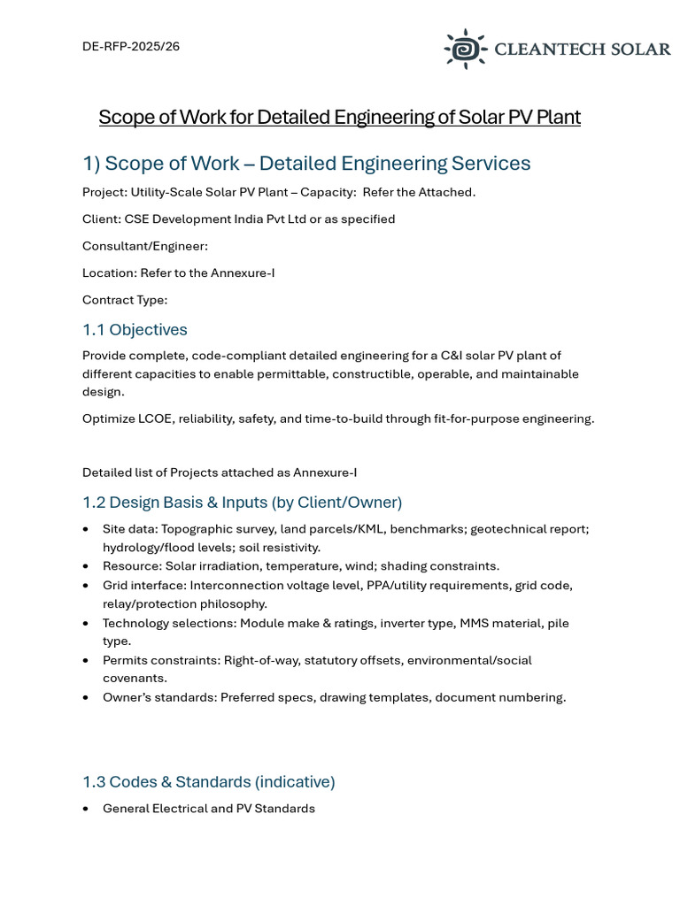 Detailed Engineering for Solar PV Plant | PDF | Photovoltaic System ...