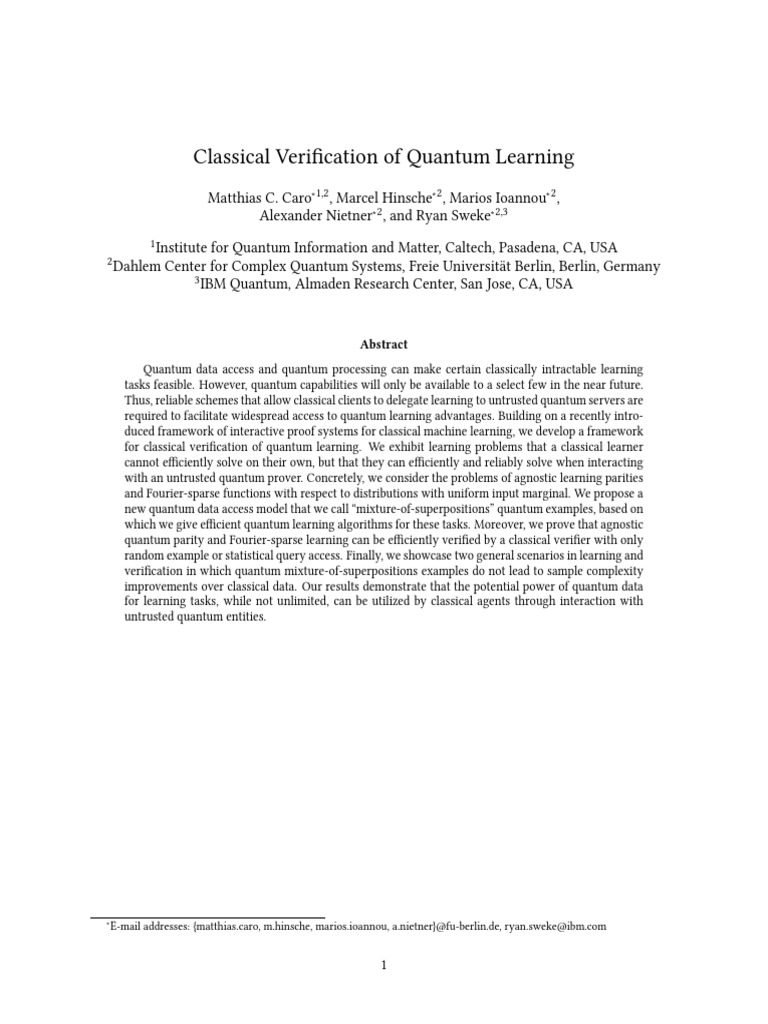 Classical Verification of Quantum Learning | PDF | Quantum Computing ...