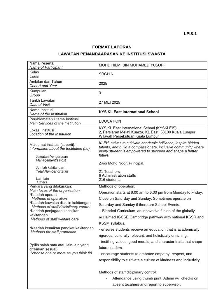 Template Laporan LIPIS | PDF | Teachers | Learning