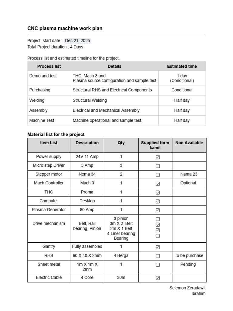 CNC Plasma Machine Project Plan | PDF | Welding | Construction