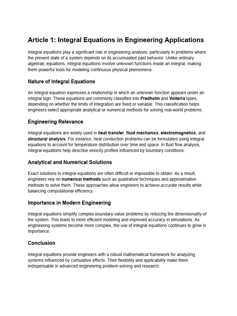 Integral Equations in Engineering Analysis | PDF