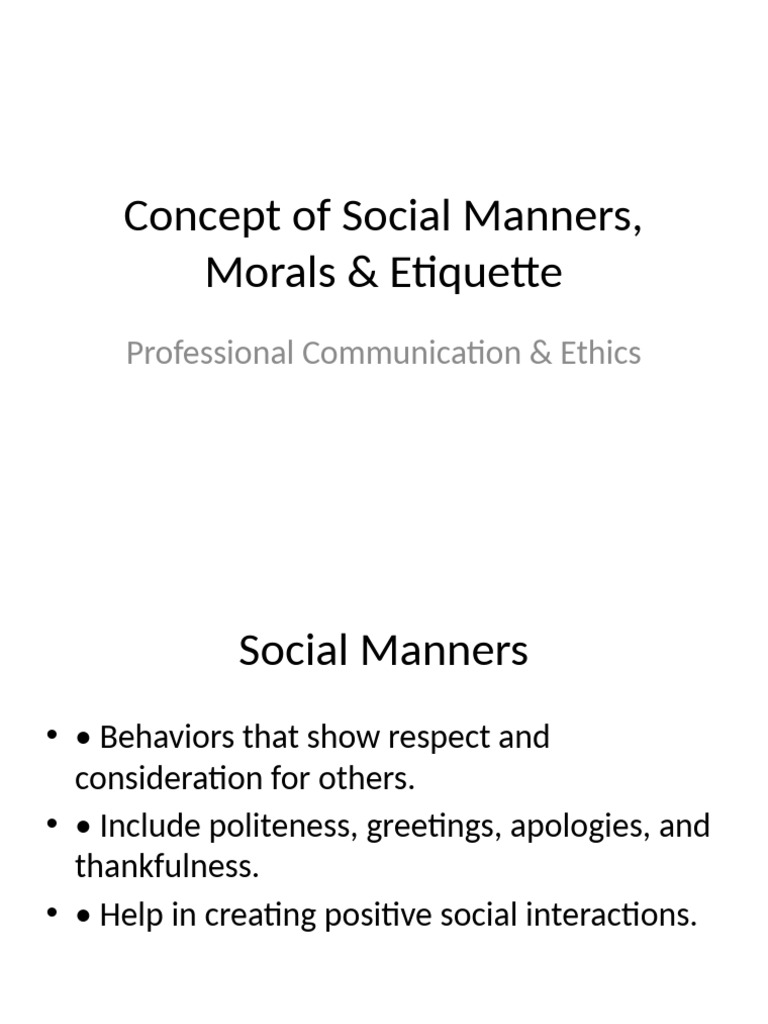 Social Manners, Morals, and Etiquette Guide | PDF