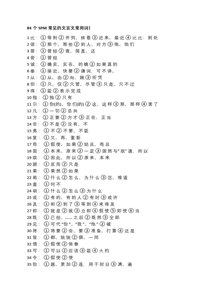 84个SPM常见的文言文常用词 | PDF