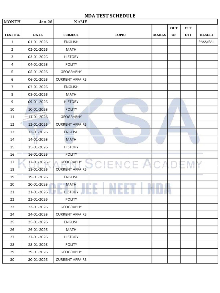 NDA Test Schedule January 2026 | PDF