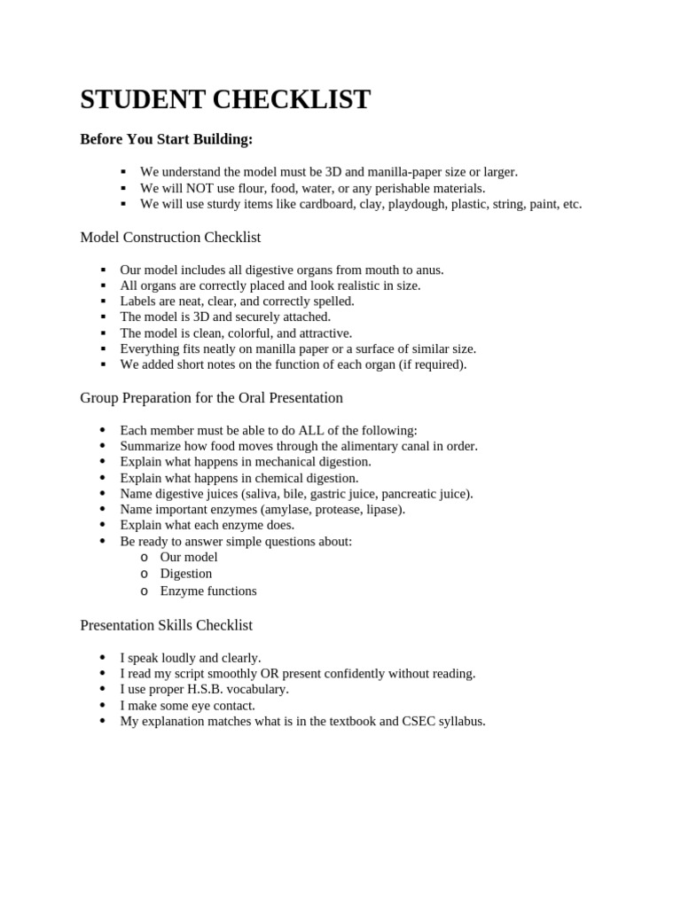 Student Checklist For HSB 4th Form Project | PDF